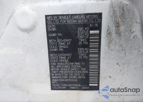 2019 Nissan Rogue Sv z USA, uszkodzony, nr VIN KNMAT2MV4KP511024